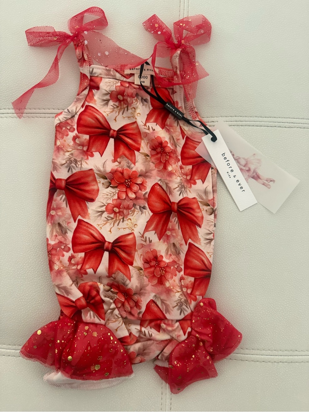 Red Bow Floral Ruffle Baby Romper